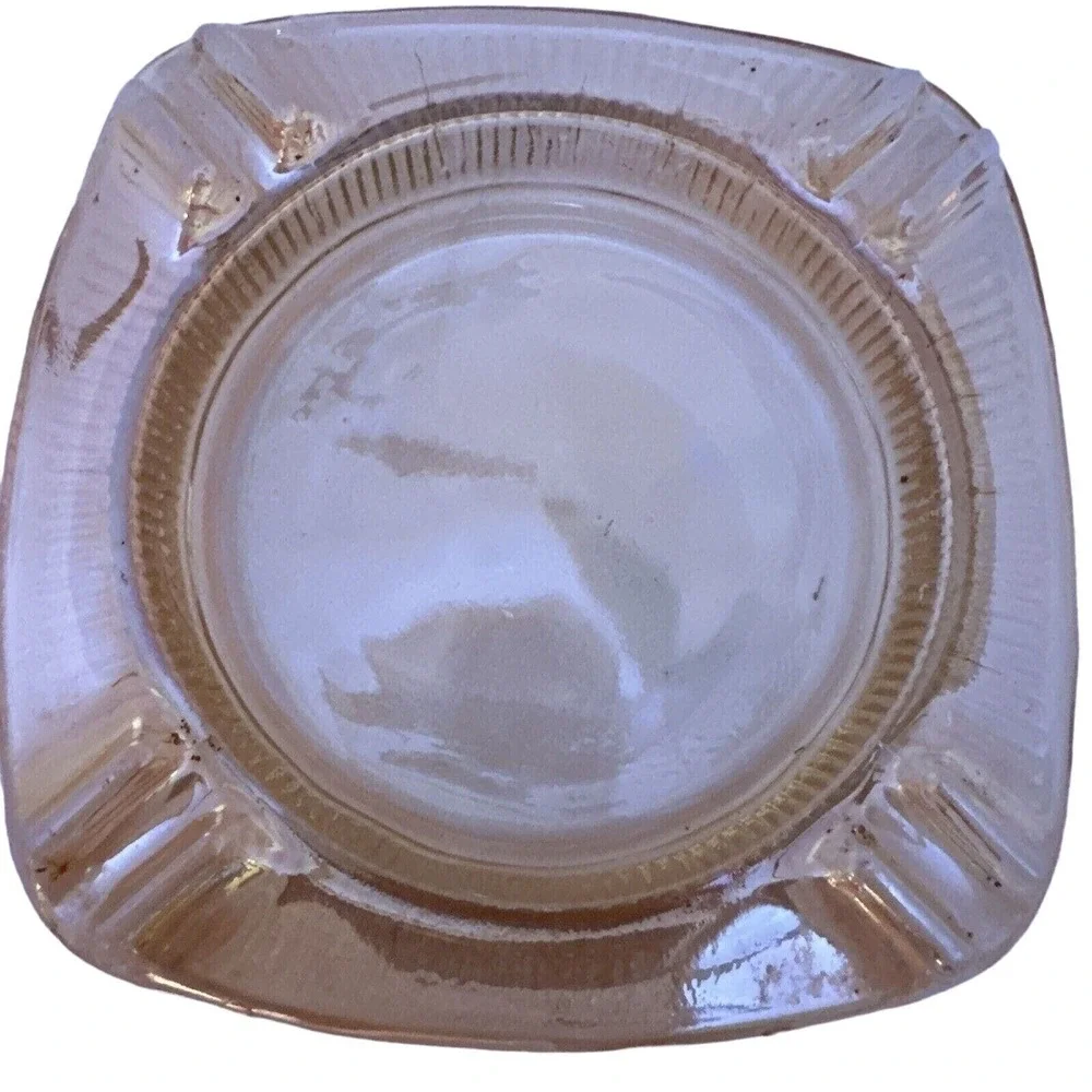 Vintage Carnival Peach Glass Ashtray Retro‎ Home Decor Square Cigarette Holder